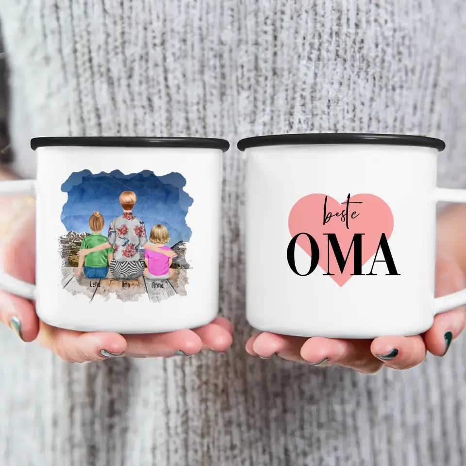 Personalisierte Tasse für Oma (1 Baby + 1 Kind + 1 Oma)