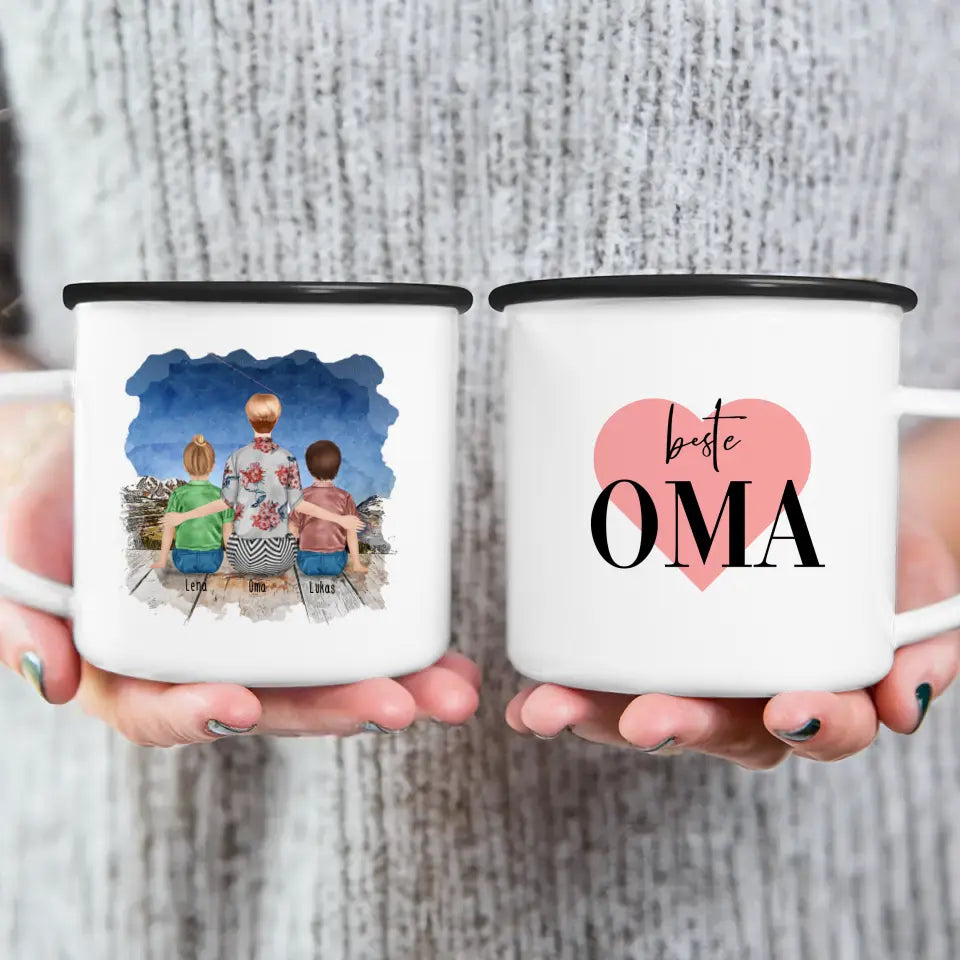 Personalisierte Tasse für Oma (2 Kinder + 1 Oma)