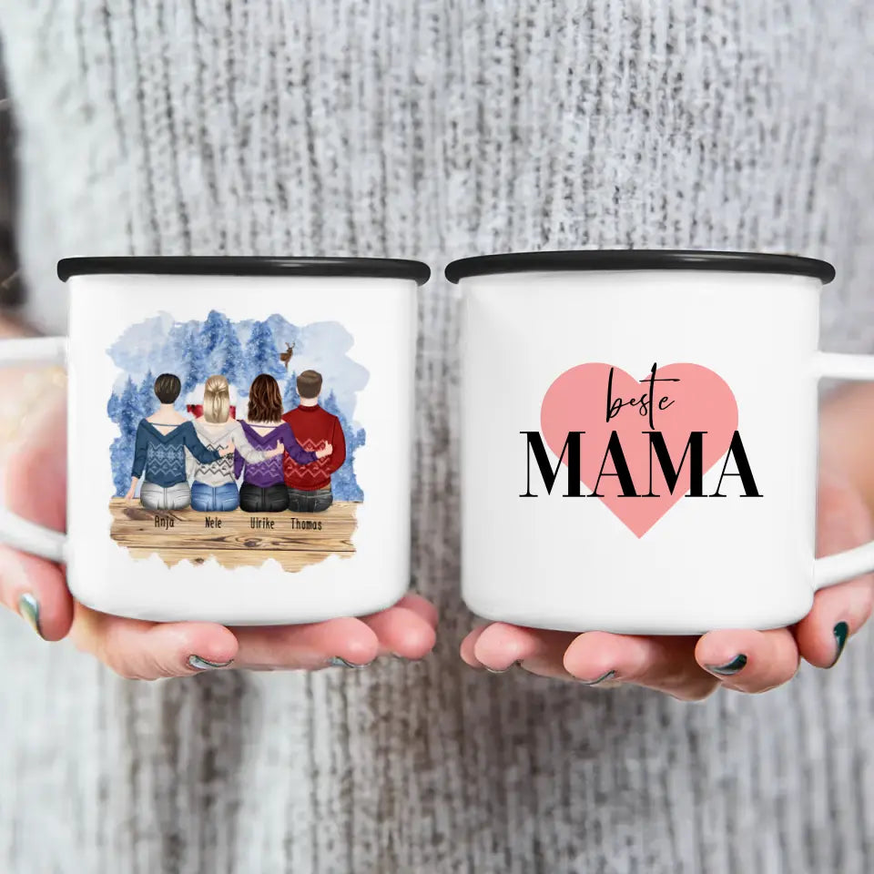 Personalisierte Tasse mit Mutter/Tochter/Sohn (2 Töchter + 1 Sohn) - Weihnachtstasse