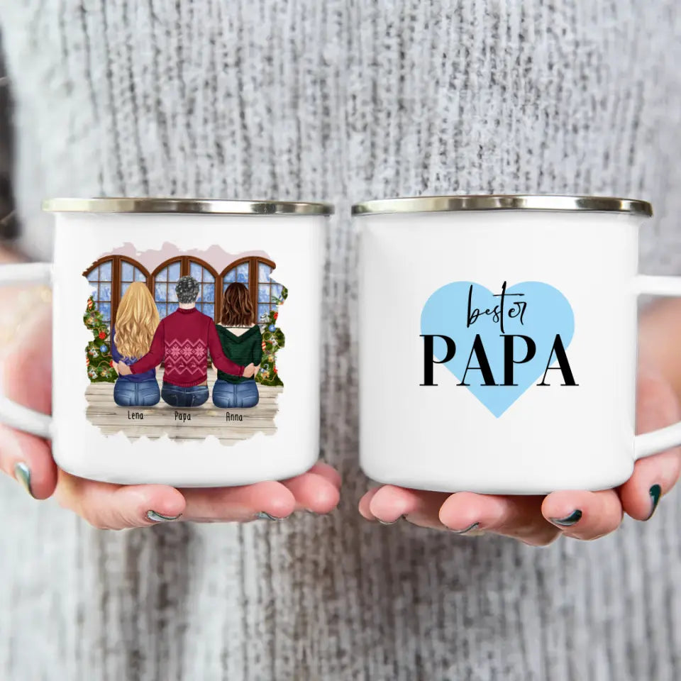 Personalisierte Tasse mit Vater/Tochter (2 Töchter) - Weihnachtstasse