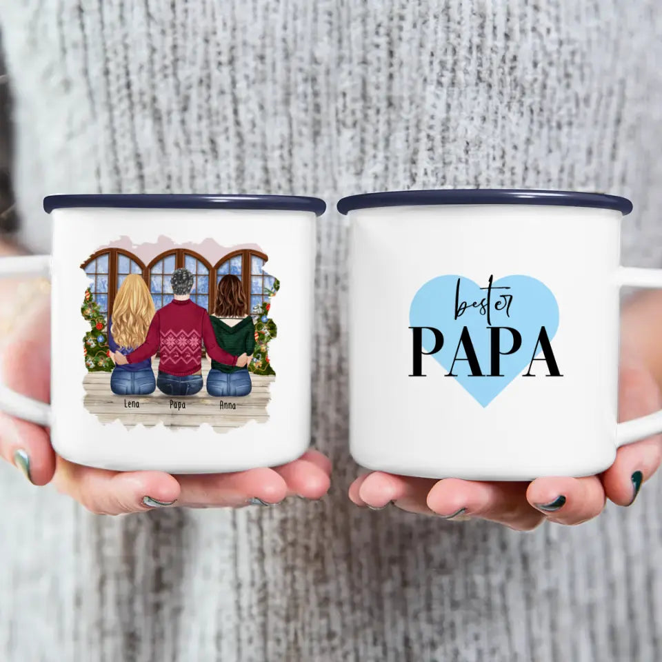 Personalisierte Tasse mit Vater/Tochter (2 Töchter) - Weihnachtstasse