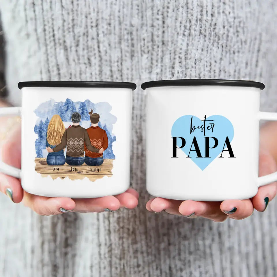 Personalisierte Tasse mit Vater/Tochter/Sohn (1 Tochter + 1 Sohn) - Weihnachtstasse