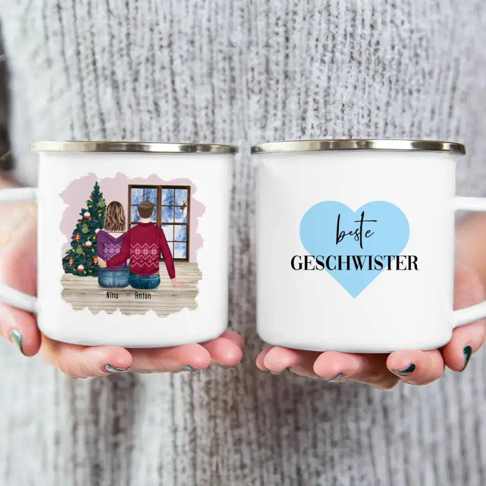 Personalisierte Tasse mit Bruder/Schwester (1 Schwester + 1 Bruder) - Weihnachtstasse