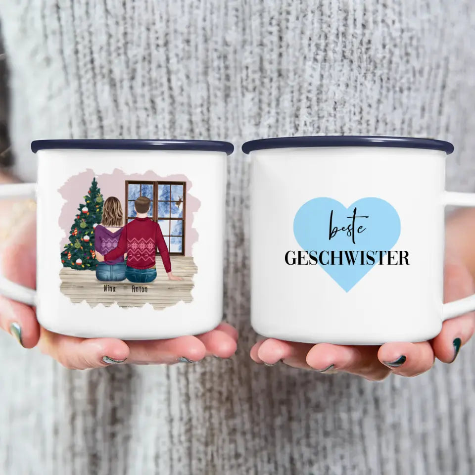 Personalisierte Tasse mit Bruder/Schwester (1 Schwester + 1 Bruder) - Weihnachtstasse