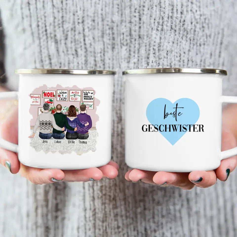 Personalisierte Tasse mit Bruder/Schwester (1 Schwester + 3 Brüder) - Weihnachtstasse