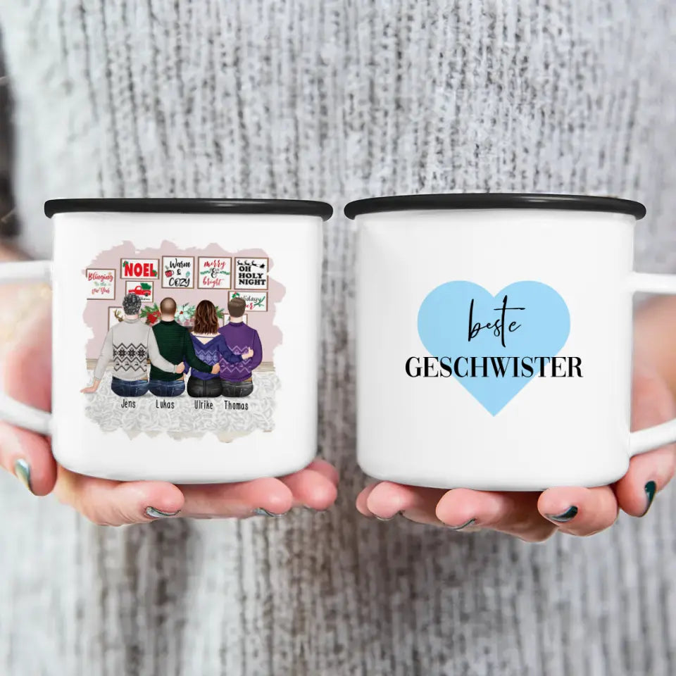 Personalisierte Tasse mit Bruder/Schwester (1 Schwester + 3 Brüder) - Weihnachtstasse