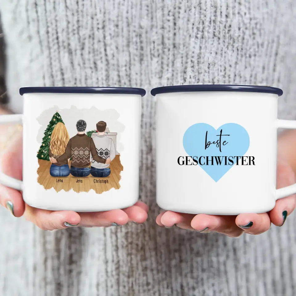 Personalisierte Tasse mit Bruder/Schwester (1 Schwester + 2 Brüder) - Weihnachtstasse