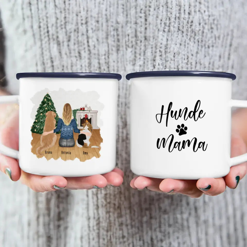 Personalisierte Tasse mit Hund und Frau (2 Hunde + 1 Frau) - Weihnachtstasse