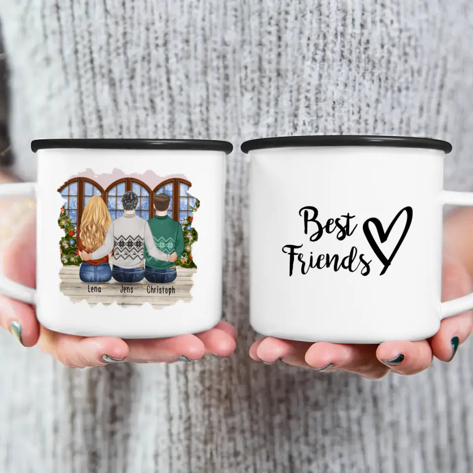 Personalisierte Tasse - Beste Freunde (1 Frau + 2 Männer) - Weihnachtstasse