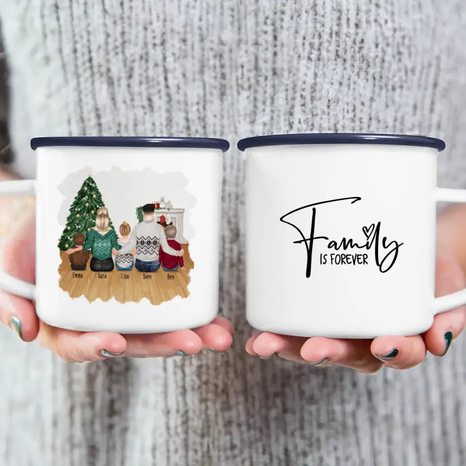 Personalisierte Tasse mit Familie (3 Kinder/Babys) - Weihnachtstasse