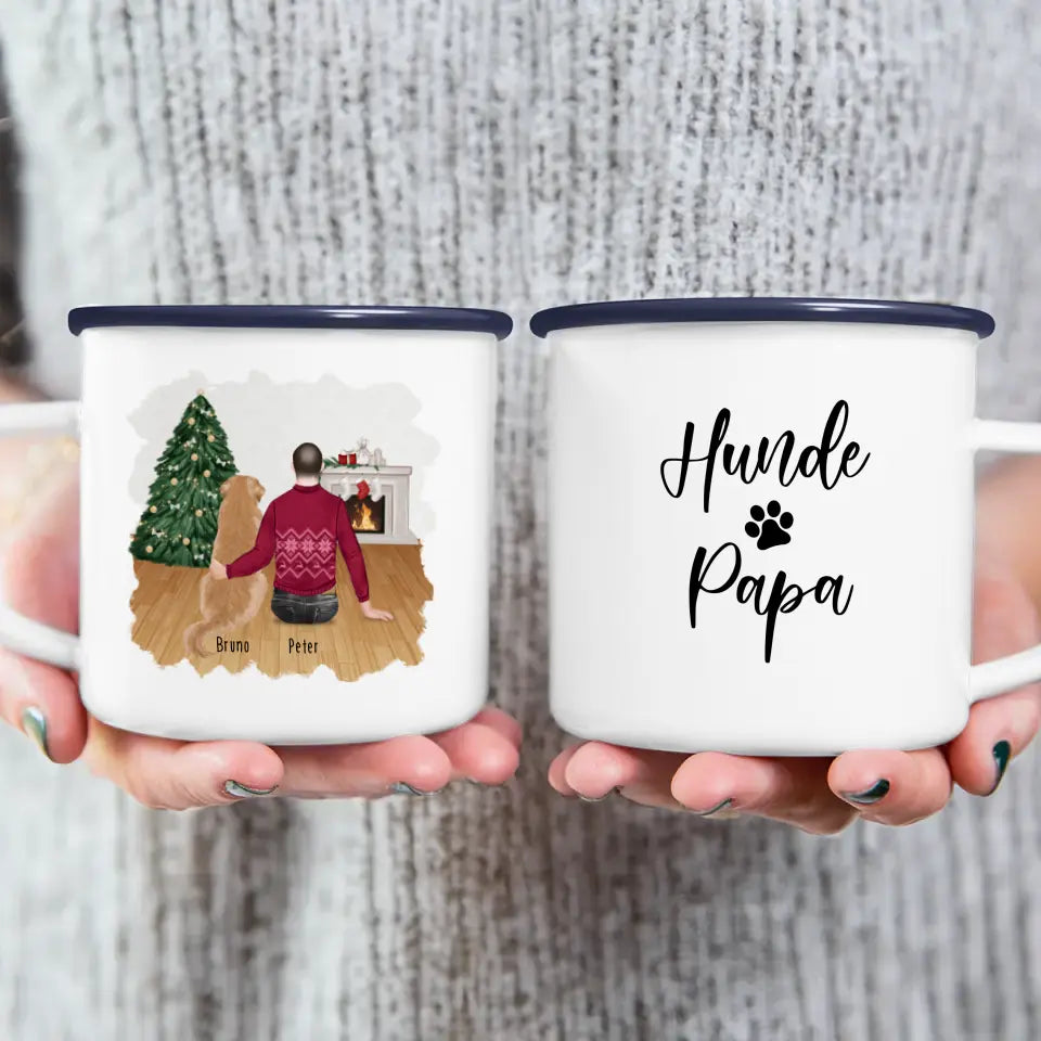 Personalisierte Tasse mit Hund und Mann (1 Hund + 1 Mann) - Weihnachtstasse