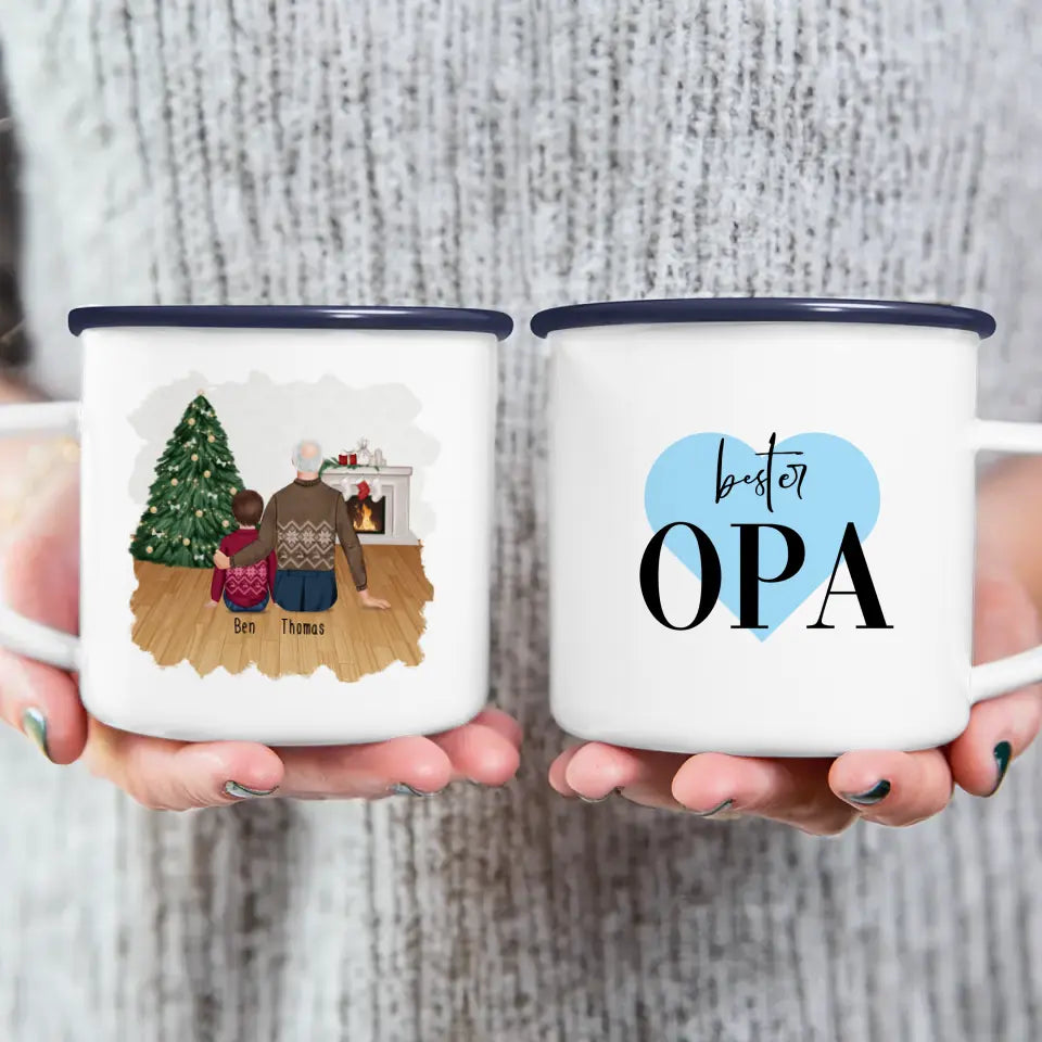 Personalisierte Tasse für Opa (1 Kind + 1 Opa) - Weihnachtstasse