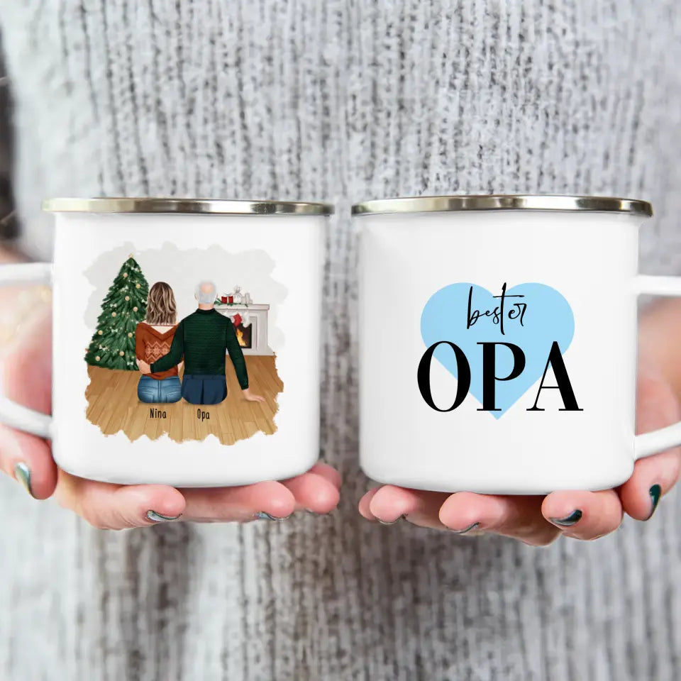 Personalisierte Tasse für Opa (1 Frau + 1 Opa) - Weihnachtstasse