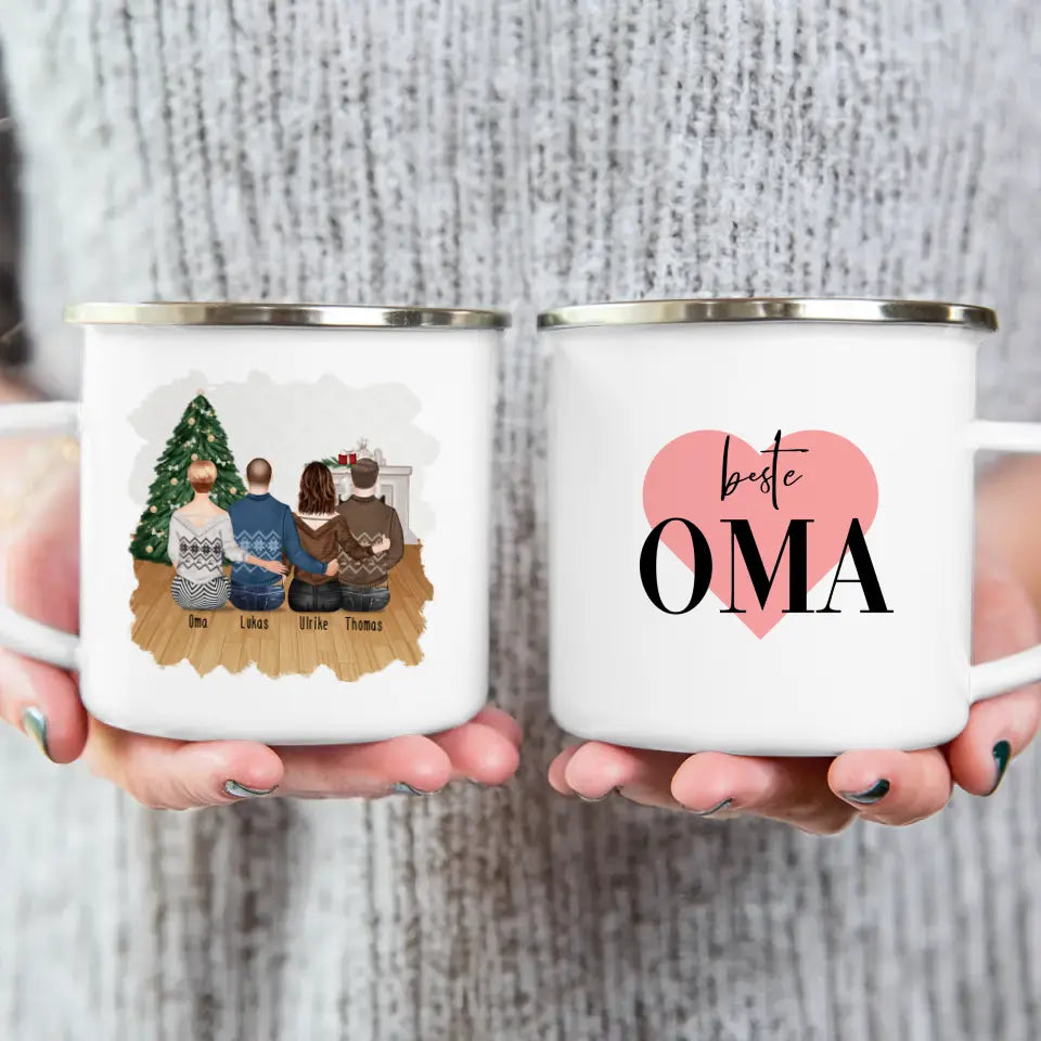 Personalisierte Tasse für Oma (1 Frau + 2 Männer + 1 Oma) - Weihnachtstasse