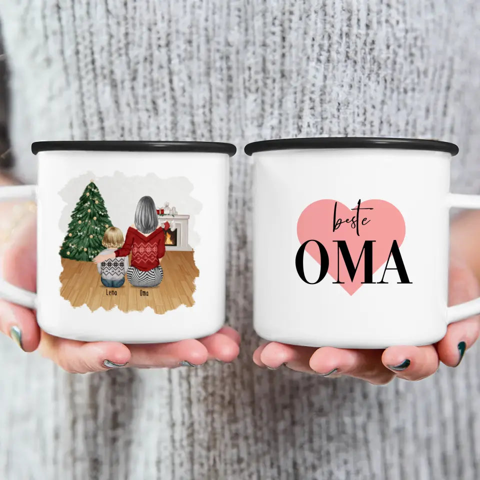 Personalisierte Tasse für Oma (1 Baby + 1 Oma) - Weihnachtstasse