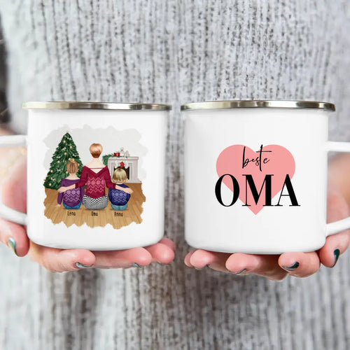 Personalisierte Tasse für Oma (1 Baby + 1 Kind + 1 Oma) - Weihnachtstasse