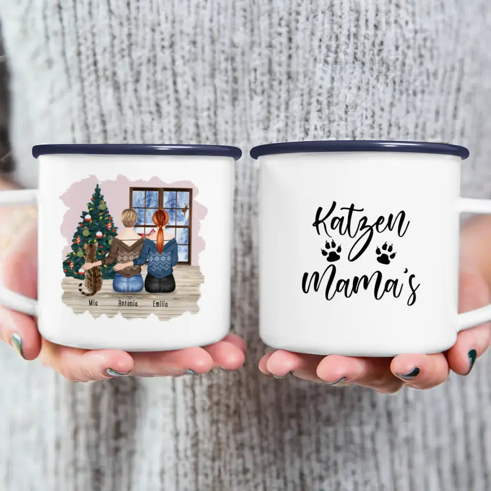 Personalisierte Tasse mit Katze und Frauen (1 Katze + 2 Frauen) - Weihnachtstasse