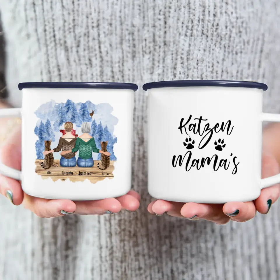 Personalisierte Tasse mit Katzen und Frauen (2 Katzen + 2 Frauen) - Weihnachtstasse