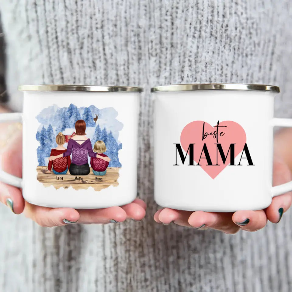 Personalisierte Tasse mit Mutter, Baby und Kind (1 Baby + 1 Kind + 1 Mutter) - Weihnachtstasse