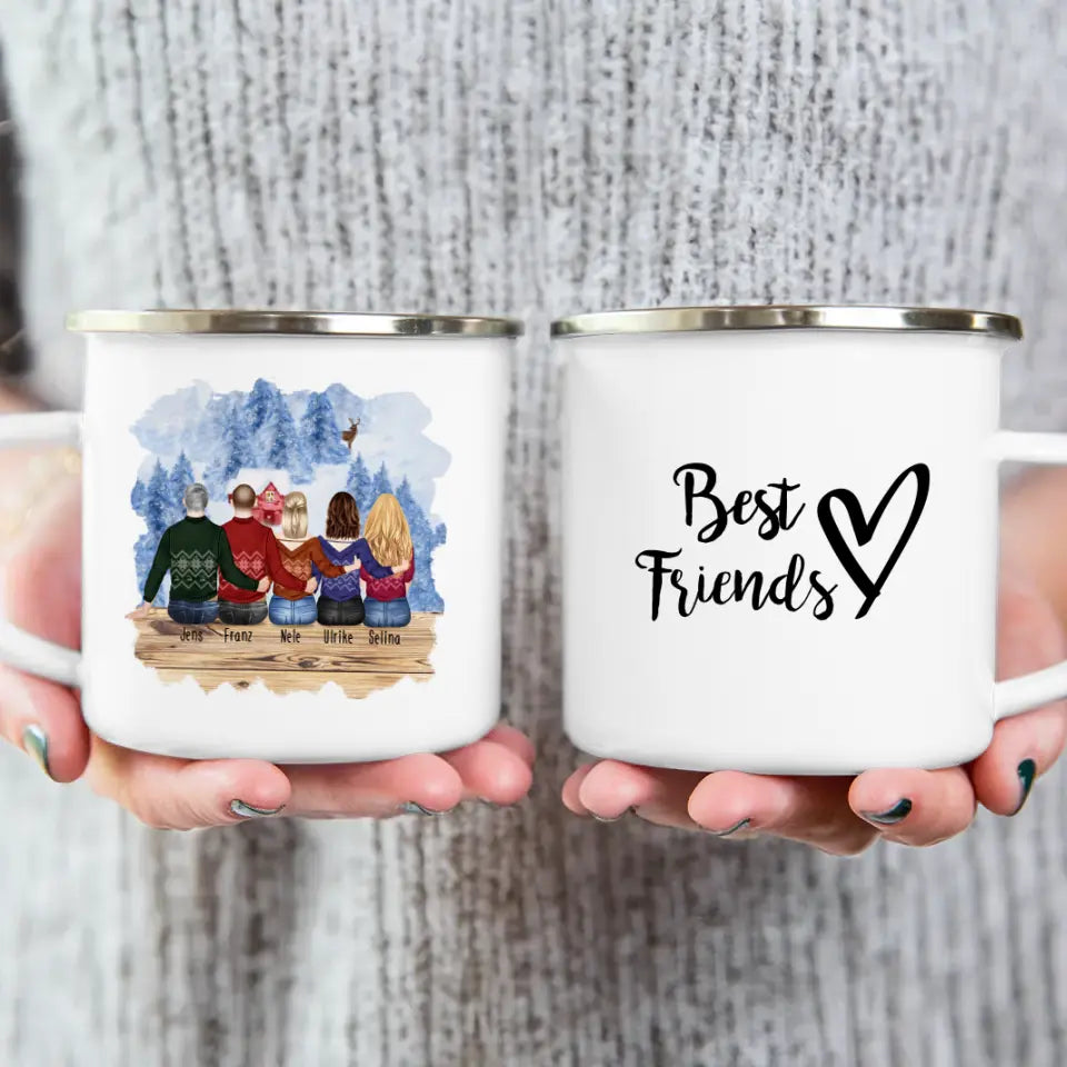 Personalisierte Tasse - Beste Freunde (3 Frauen + 2 Männer) - Weihnachtstasse