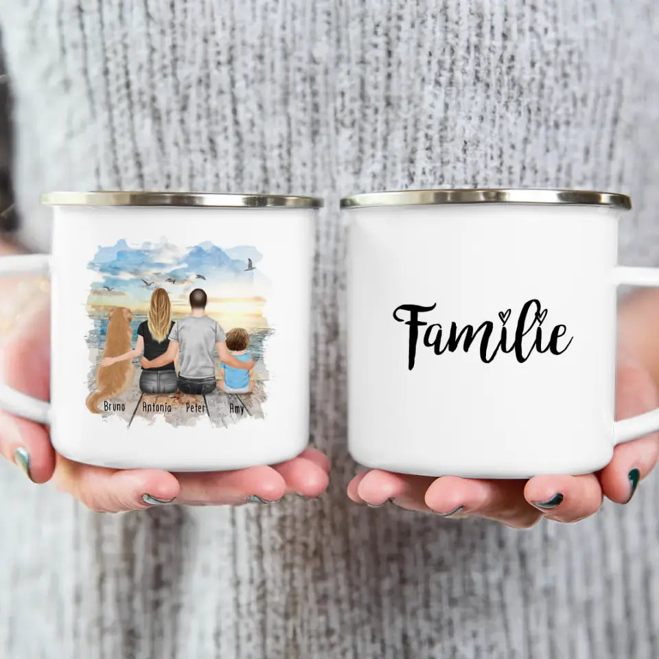 Personalisierte Tasse mit Familie + 1 Hund (1 Baby)