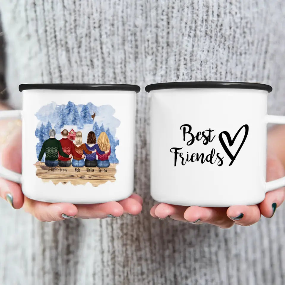 Personalisierte Tasse - Beste Freunde (3 Frauen + 2 Männer) - Weihnachtstasse