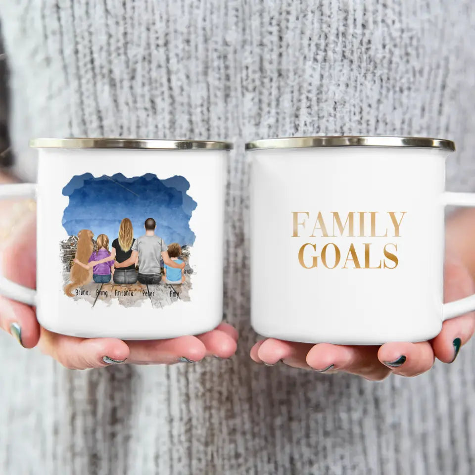 Personalisierte Tasse mit Familie + 1 Hund (1 Baby + 1 Kind)