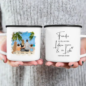 Personalisierte Tasse mit Familie + 1 Hund (2 Babys)