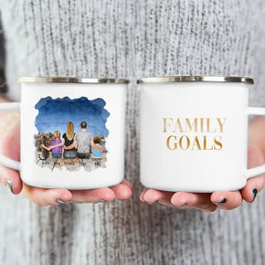 Personalisierte Tasse mit Familie + 1 Katze (1 Baby + 1 Kind)