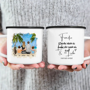 Personalisierte Tasse mit Familie + 1 Katze (2 Babys)