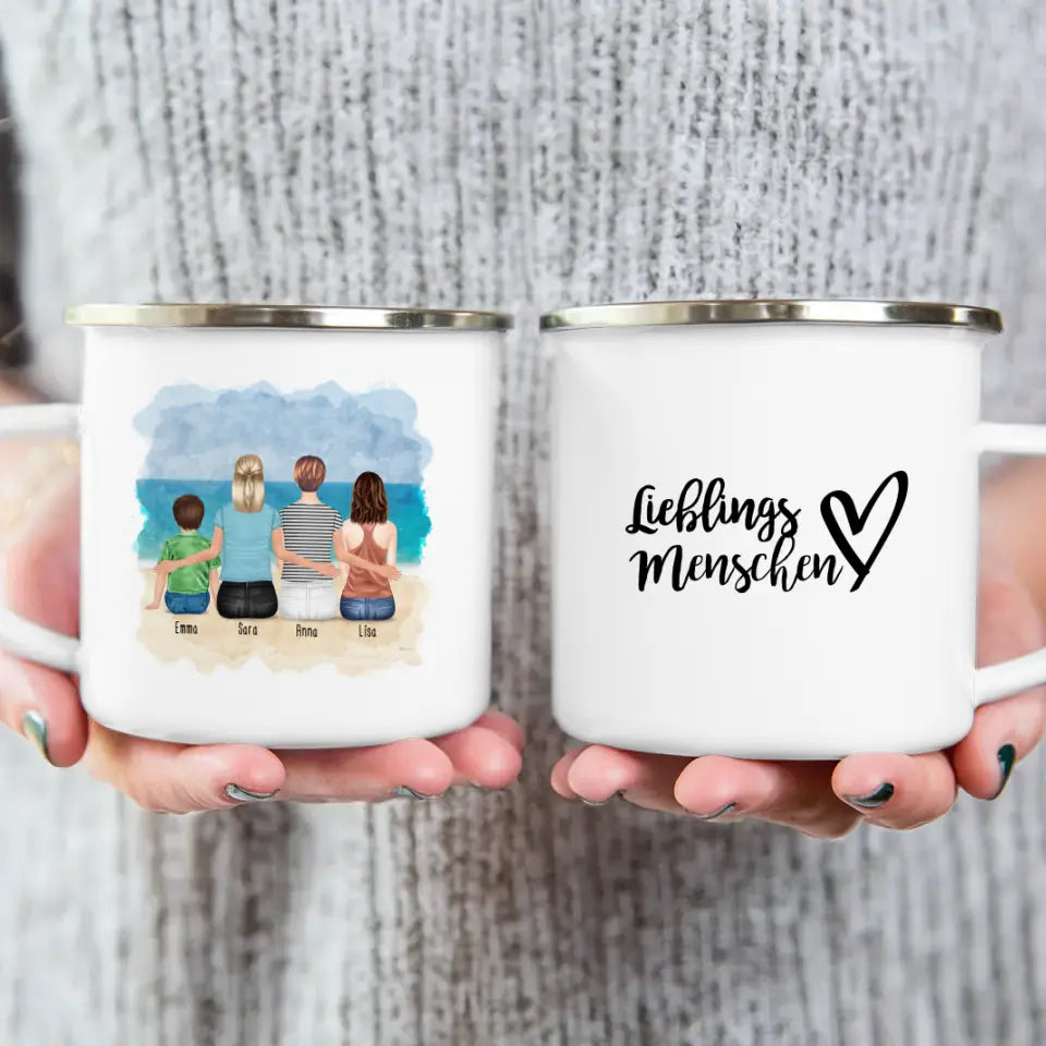 Personalisierte Tasse mit 2 Frauen + 1 Kind + 1 Teenagerin