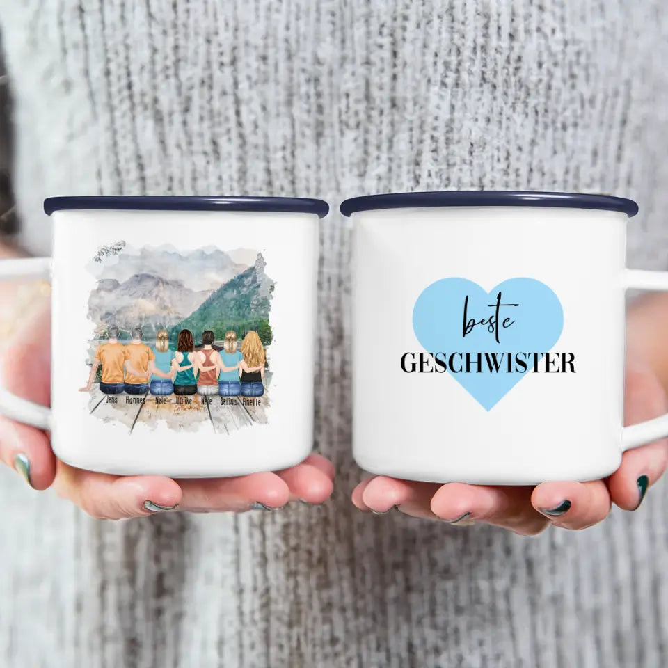 Personalisierte Tasse mit Bruder/Schwester (5 Schwestern + 2 Brüder)