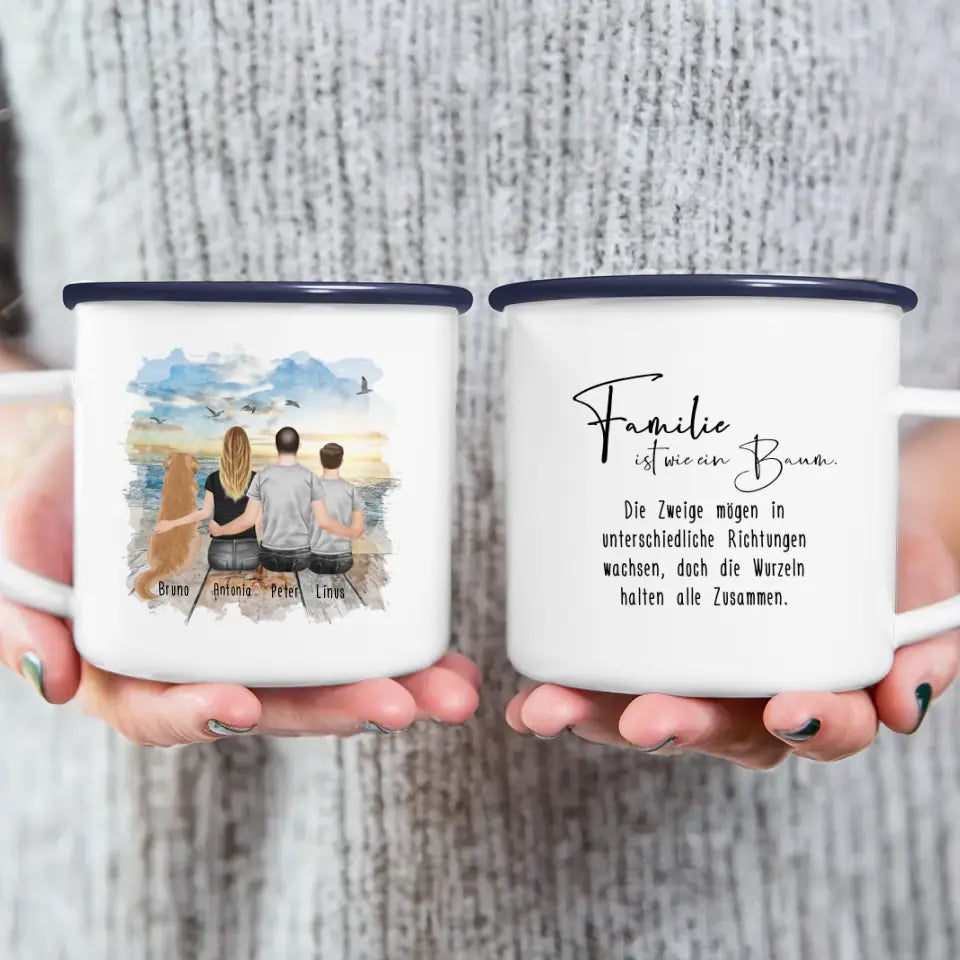 Personalisierte Tasse mit Familie + 1 Hund (1 Teenager)