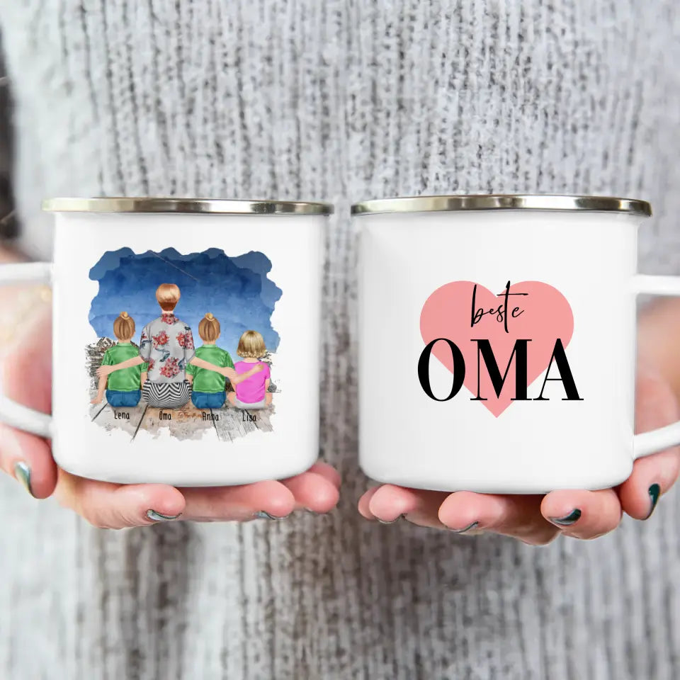 Personalisierte Tasse für Oma (2 Kinder + 1 Baby + 1 Oma)