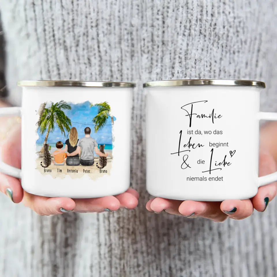 Personalisierte Tasse mit Familie + 2 Katzen (1 Baby)