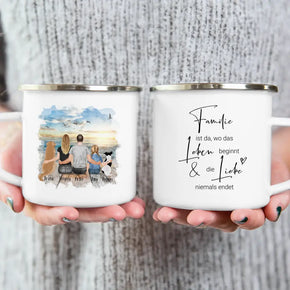 Personalisierte Tasse mit Familie + 2 Hund2 (1 Kind)