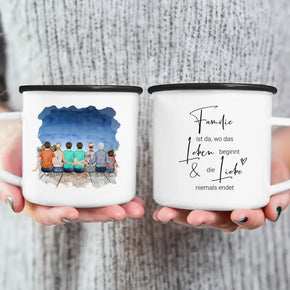 Personalisierte Tasse - 1 Frau + 3 Männer + 1 Oma + 1 Opa + 1 Kind