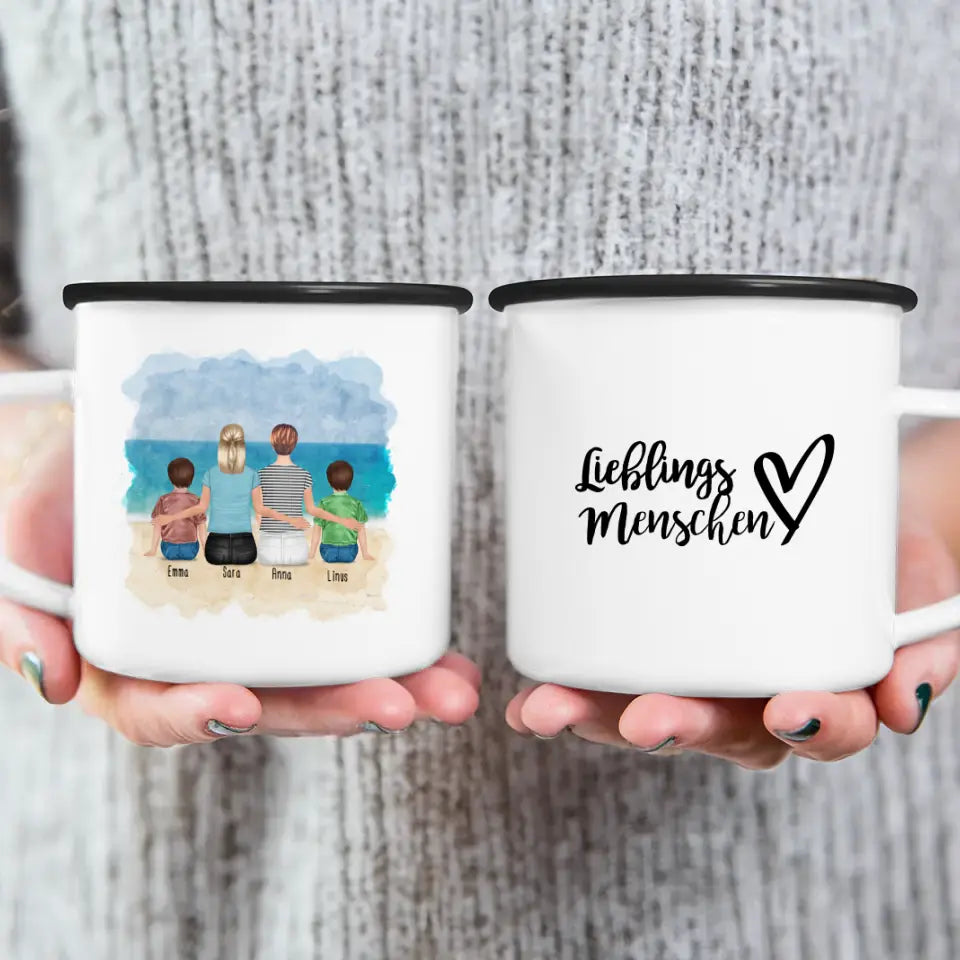 Personalisierte Tasse 2 Frauen + 2 Kinder