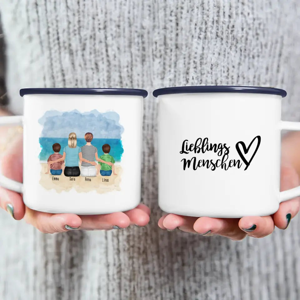 Personalisierte Tasse 2 Frauen + 2 Kinder