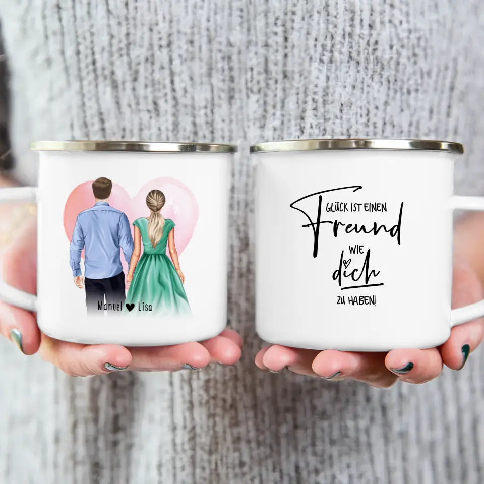 Personalisierte Tasse mit Paar (stehend) - Hemd und Kleid - Pärchen Tasse