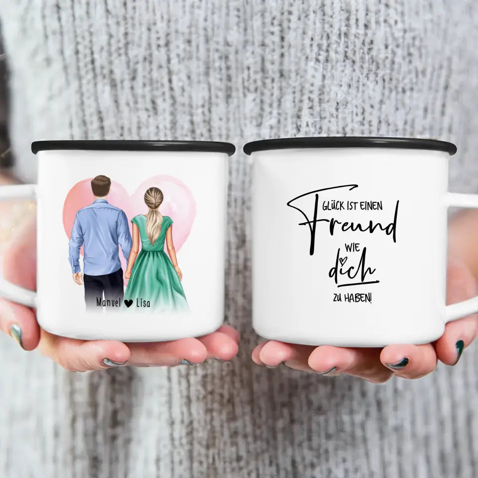 Personalisierte Tasse mit Paar (stehend) - Hemd und Kleid - Pärchen Tasse