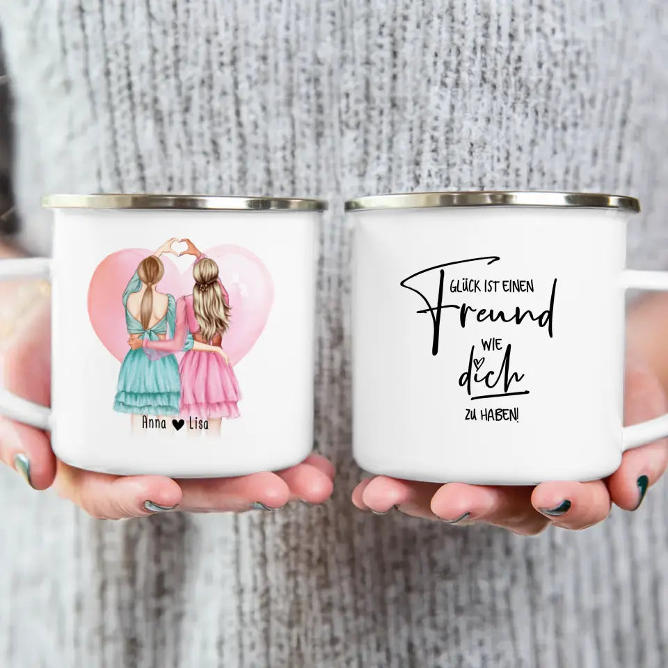 Personalisierte Tasse Beste Freundin (2 Freundinnen) - Herz mit Händen