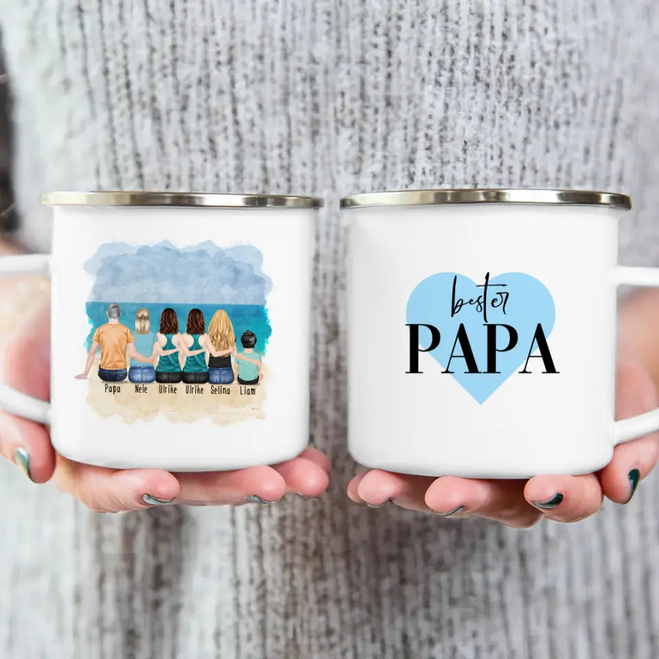 Personalisierte Tasse - 1 Vater + 4 Töchter + 1 Baby