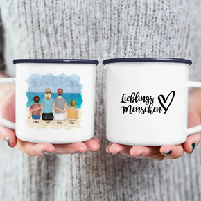 Personalisierte Tasse - 2 Frauen + 1 Kind + 1 Baby