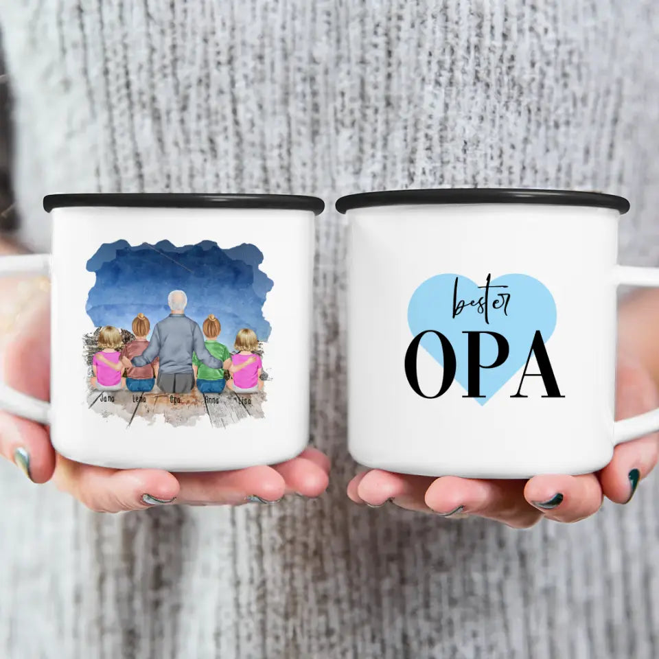 Personalisierte Tasse für Opa (2 Kinder + 2 Babys + 1 Opa)