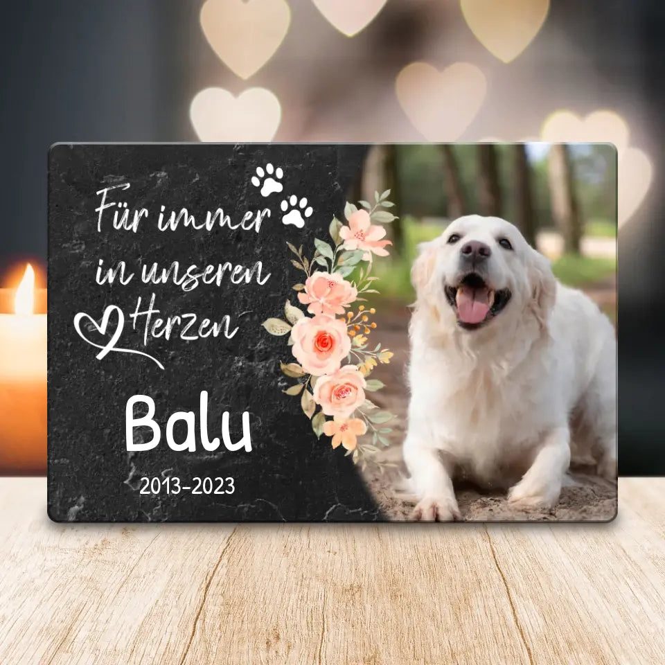 Personalisiertes Trauerschild mit Trauerspruch für Hund - Für immer in meinem/unseren Herzen