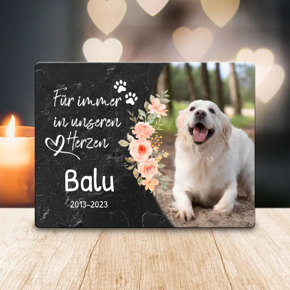 Personalisiertes Trauerschild mit Trauerspruch für Hund - Für immer in meinem/unseren Herzen