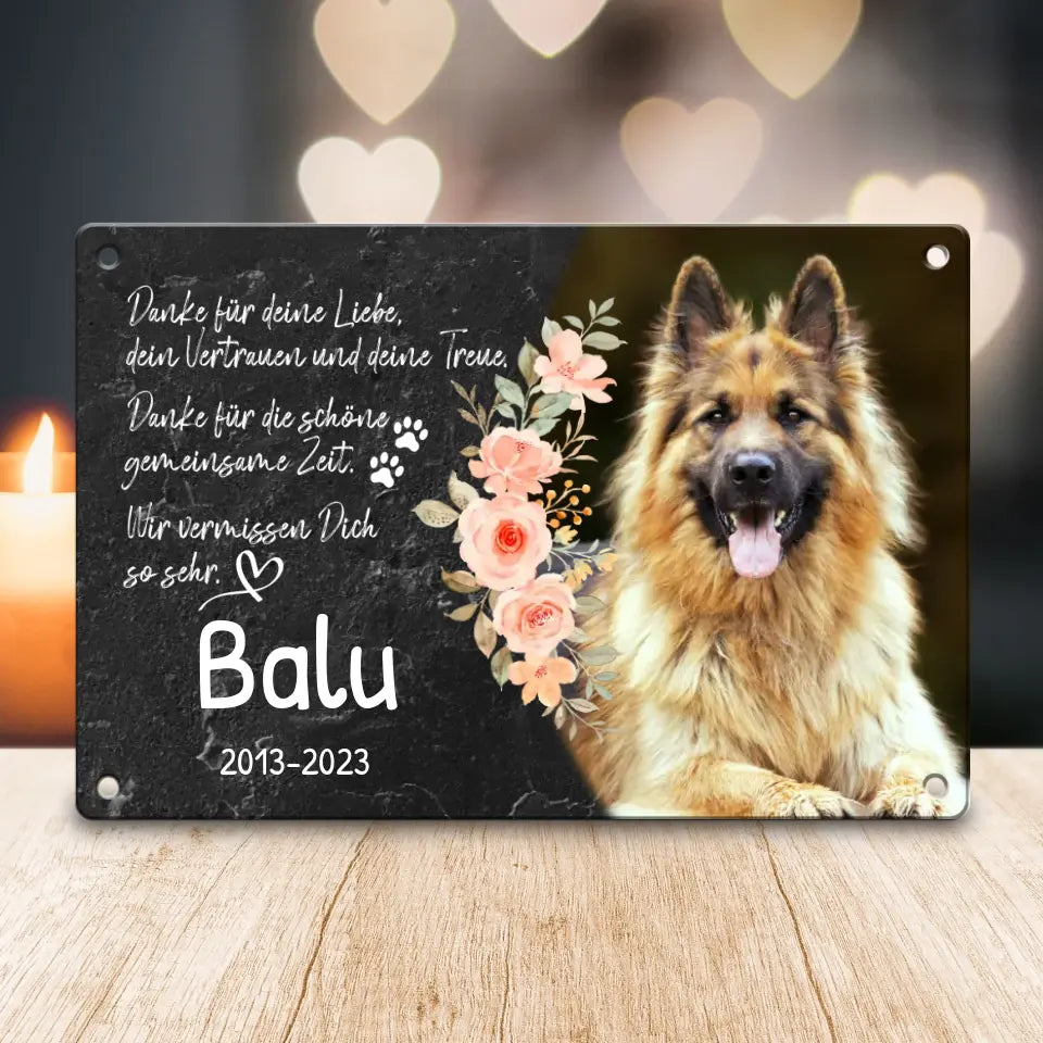 Personalisiertes Trauerschild mit Trauerspruch für Hund - Danke für deine Liebe