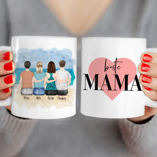 Personalisierte Tasse mit Mutter/Tochter/Sohn (2 Töchter + 1 Sohn)