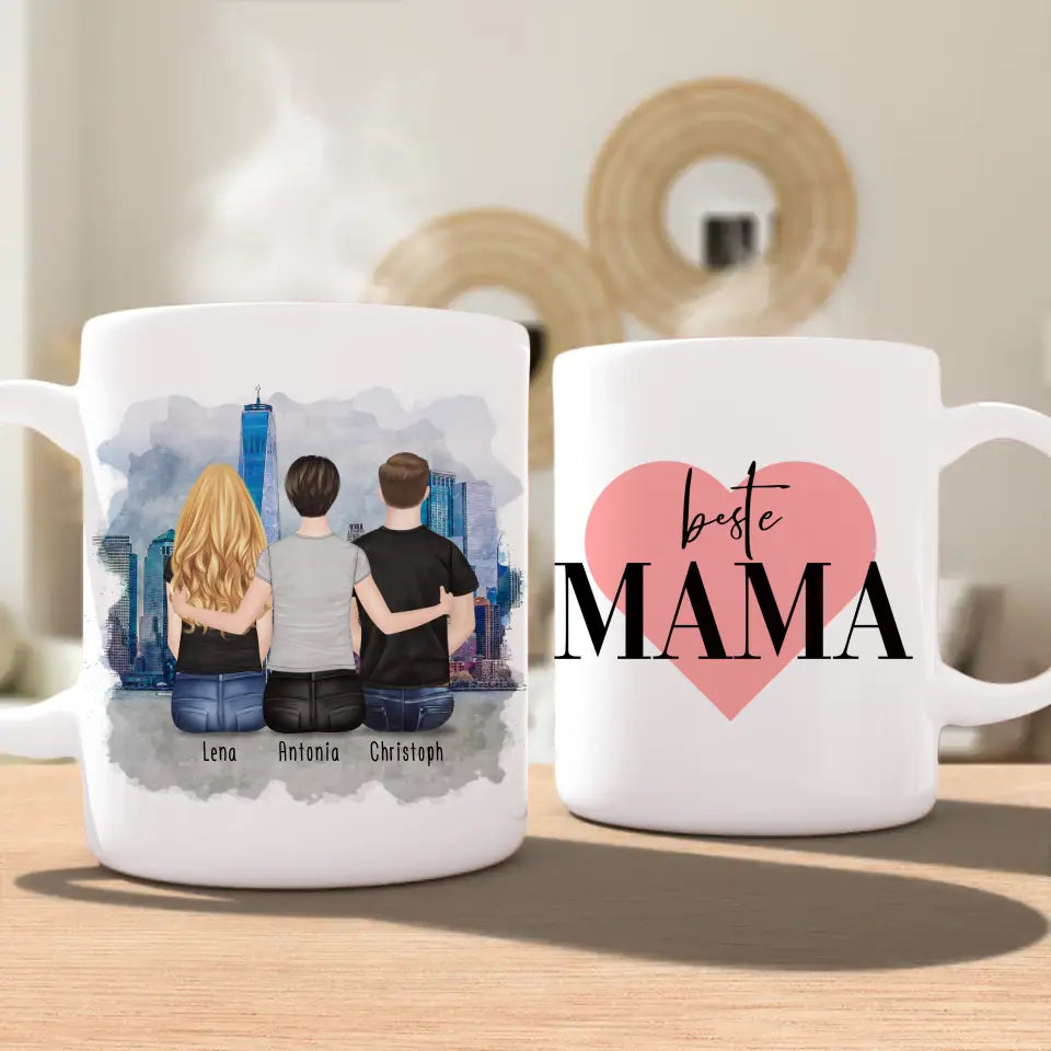 Personalisierte Tasse mit Mutter/Tochter/Sohn (1 Tochter + 1 Sohn)